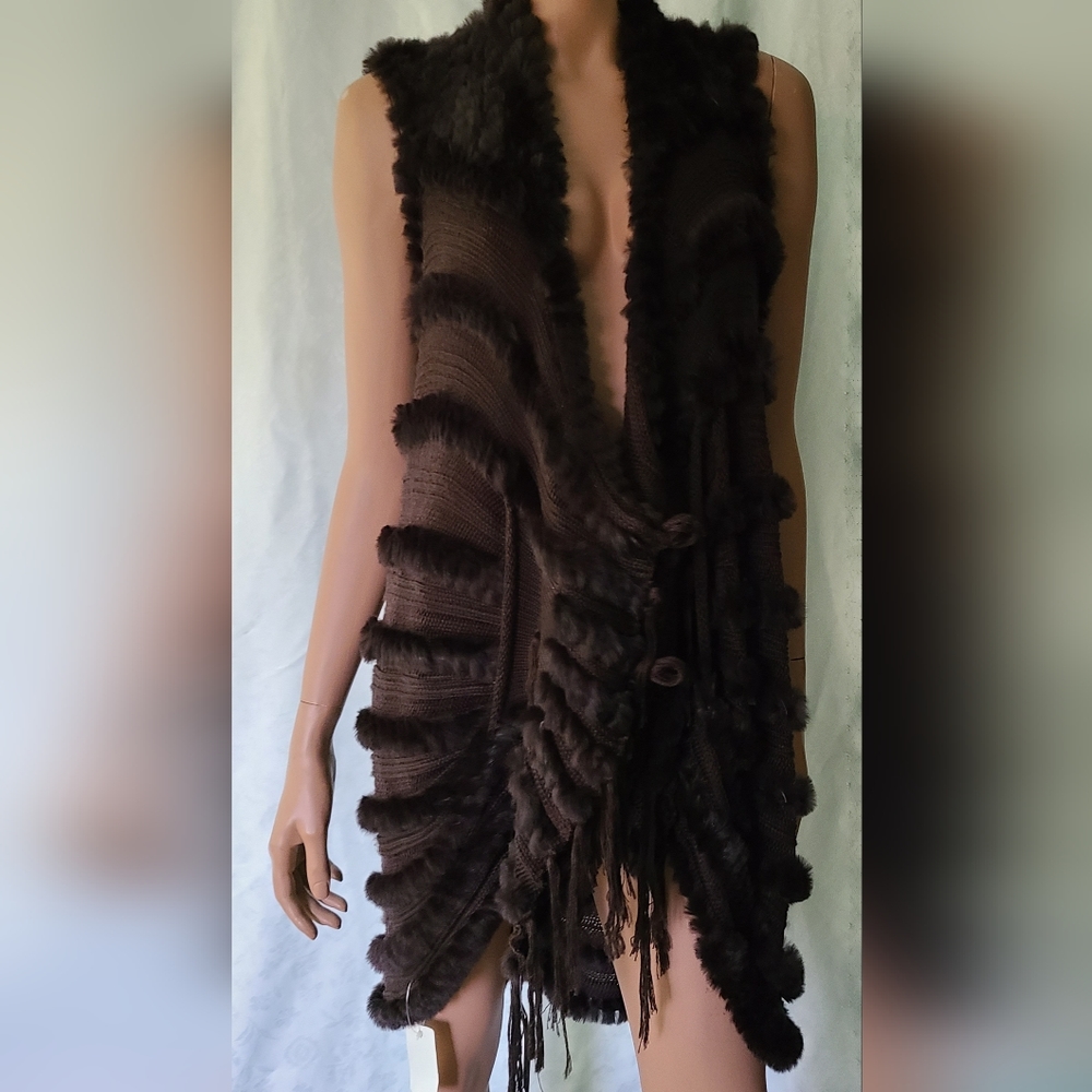 Belle Fare Knit  Vests Casual Real  Rabbit Fur Waistcoat Gilets One Size
